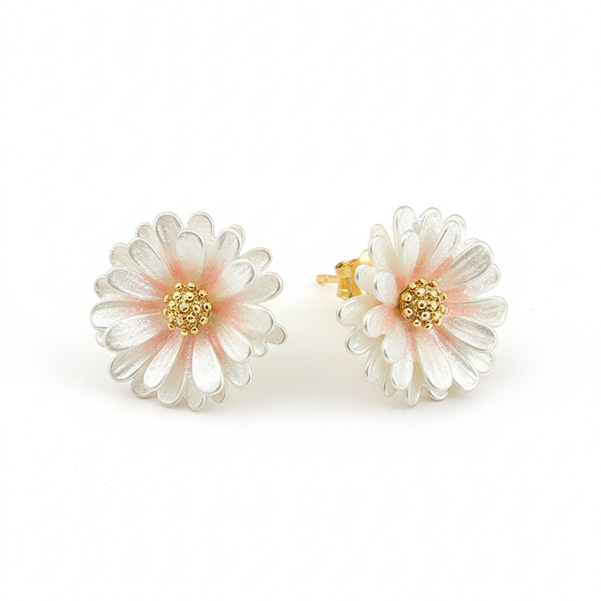 Pearl White Floral Gold Plated with Sterling Silver Posts Earring 1