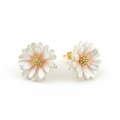 Pearl White Floral Gold Plated with Sterling Silver Posts Earring 1