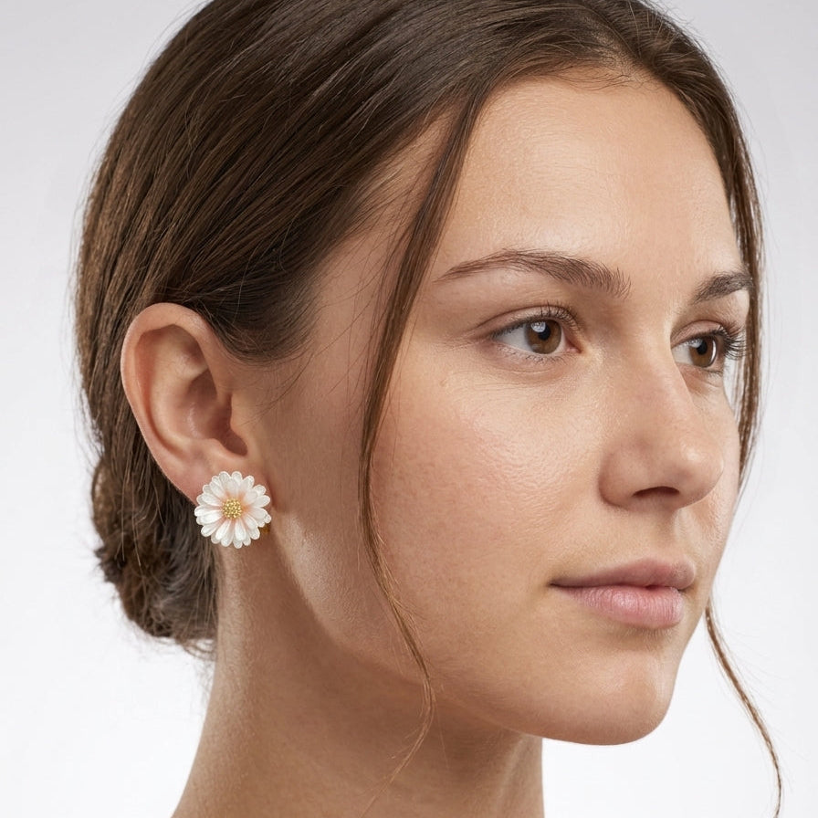 Pearl White Floral Gold Plated with Sterling Silver Posts Earring 3