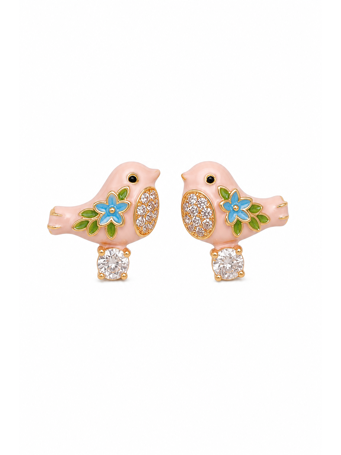 Plated Pink Bird Gold with Sterling Silver Posts Earring 1