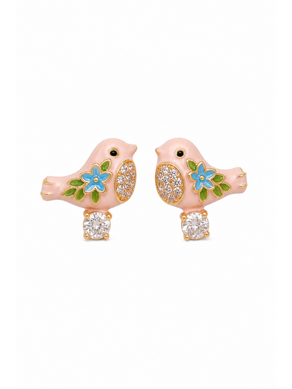 Plated Pink Bird Gold with Sterling Silver Posts Earring 1