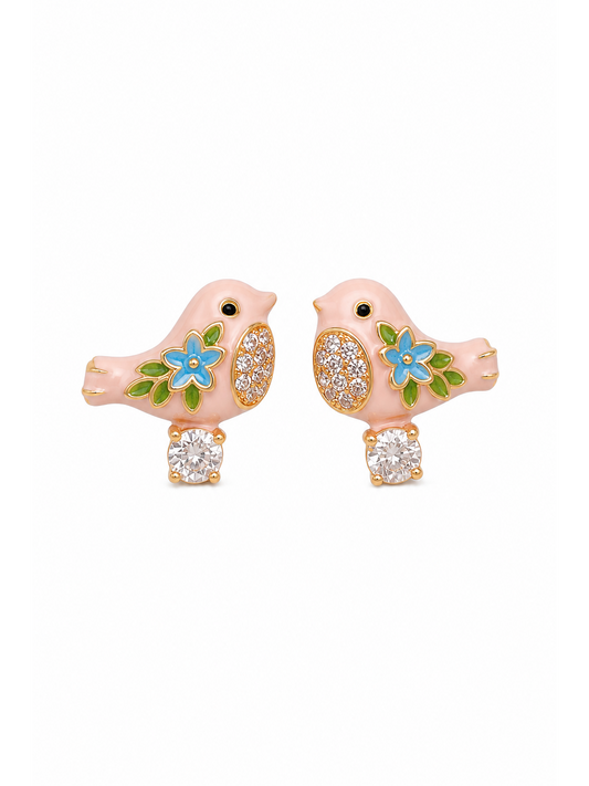 Plated Pink Bird Gold with Sterling Silver Posts Earring 1