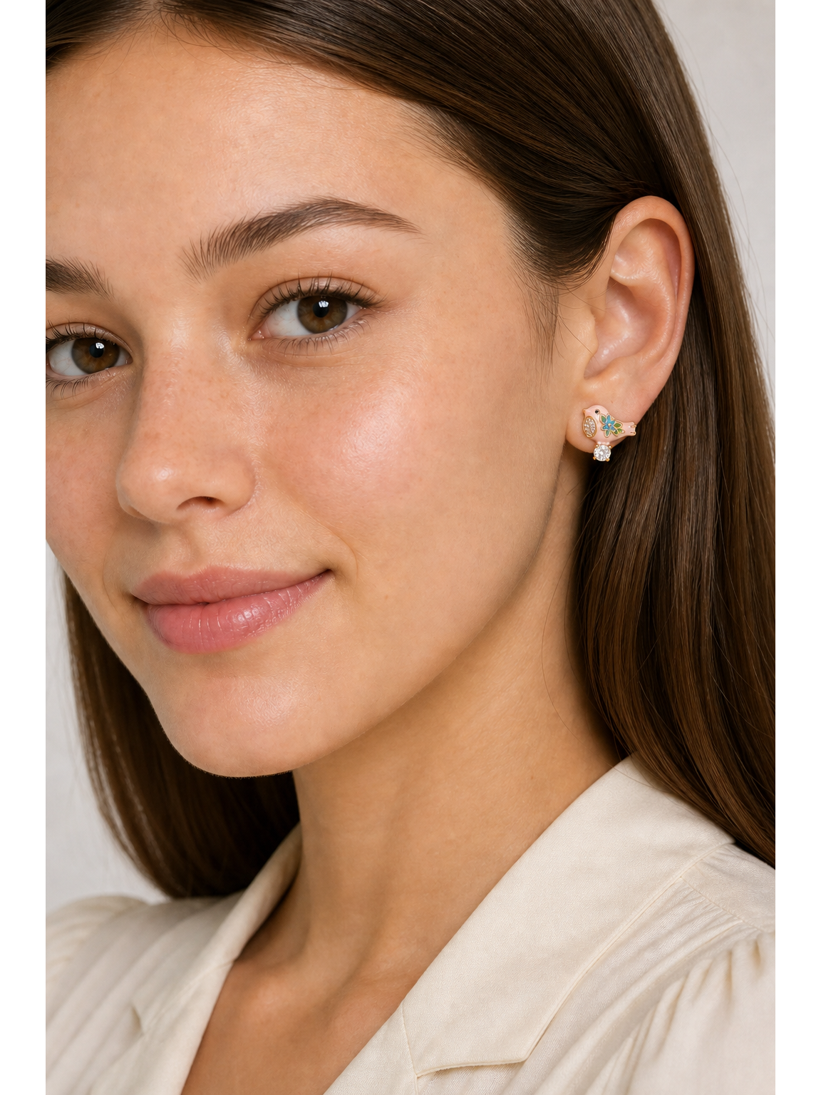 Plated Pink Bird Gold with Sterling Silver Posts Earring 3