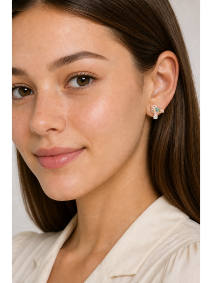 Plated Pink Bird Gold with Sterling Silver Posts Earring 3