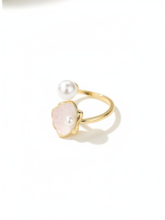 Gold Plated Pink Floral Open Ring 1