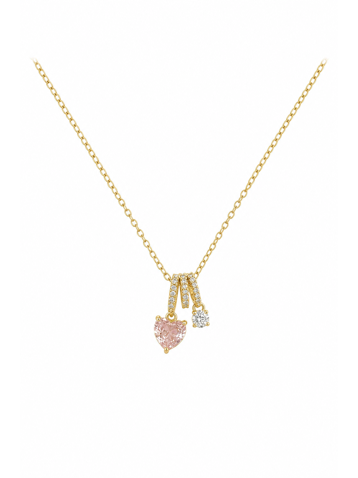 Gold Plated Pink Heart and Zircon Charm Necklace 1