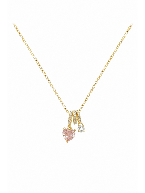 Gold Plated Pink Heart and Zircon Charm Necklace