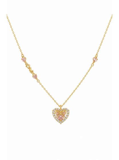 Gold Plated Pink Heart Bow Necklace 1