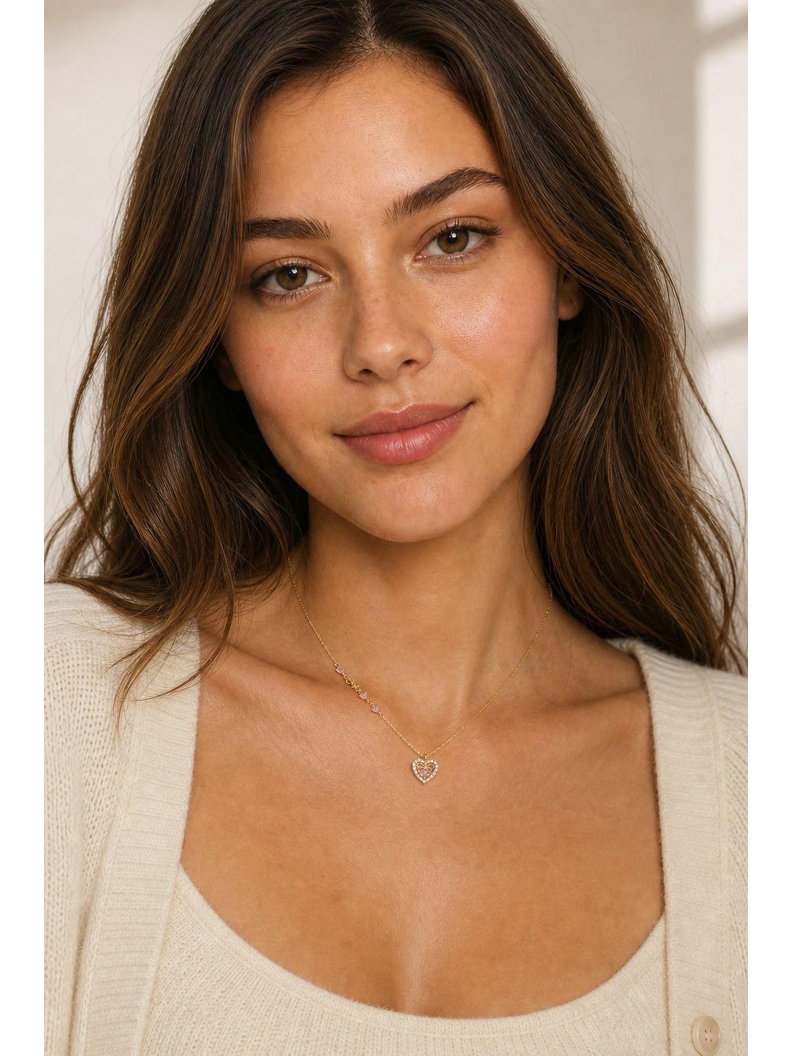 Gold Plated Pink Heart Bow Necklace 2