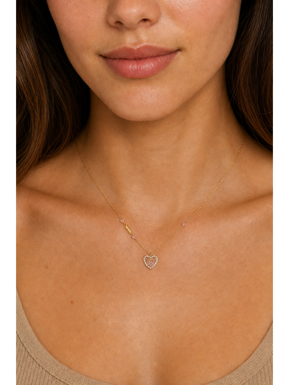 Gold Plated Pink Heart Bow Necklace 3