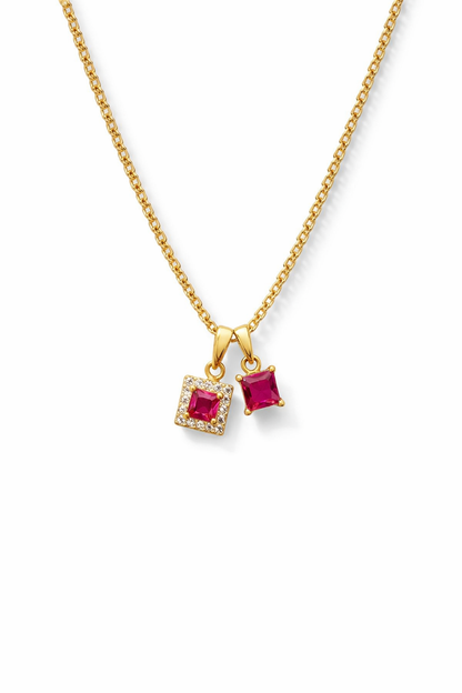 Gold Plated Necklace with Pink Square Pendants, 45cm 1