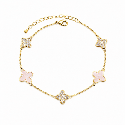Gold Plated Pink Zirconia Clover Bracelet with Lobster Clasp 1
