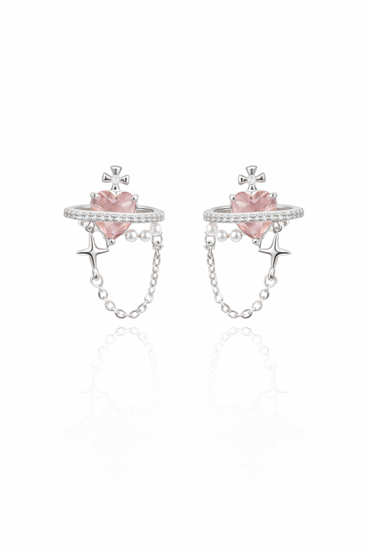 Plated Planet And Star Tassel With Zircon Detail Gold with Sterling Silver Posts Earring 1
