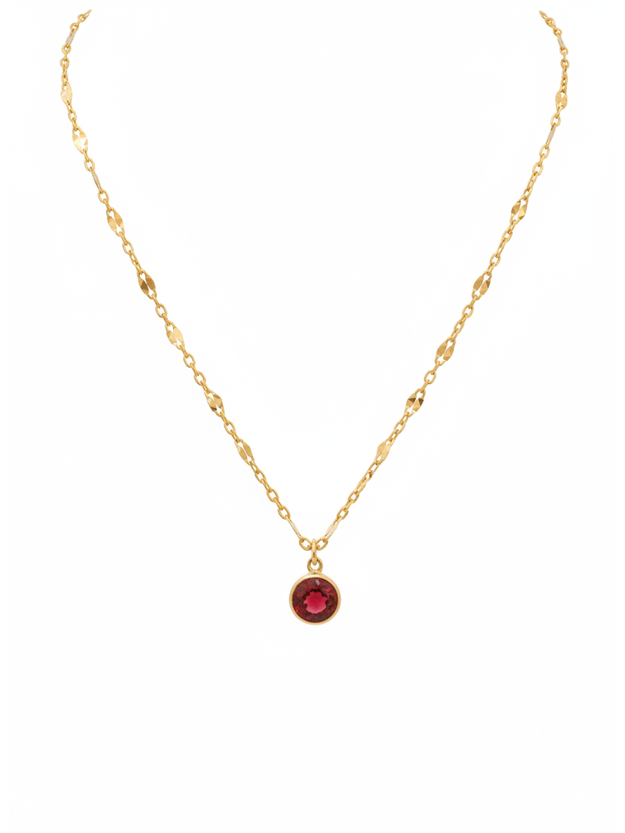 Gold Plated Red Zircon Bezel Pendant Necklace 1
