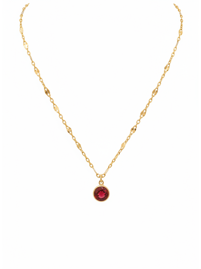 Gold Plated Red Zircon Bezel Pendant Necklace 1