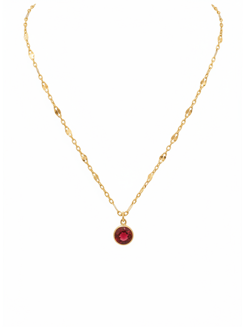 Gold Plated Red Zircon Bezel Pendant Necklace