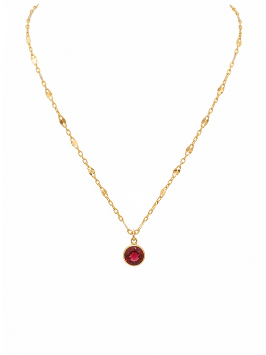 Gold Plated Red Zircon Bezel Pendant Necklace 1