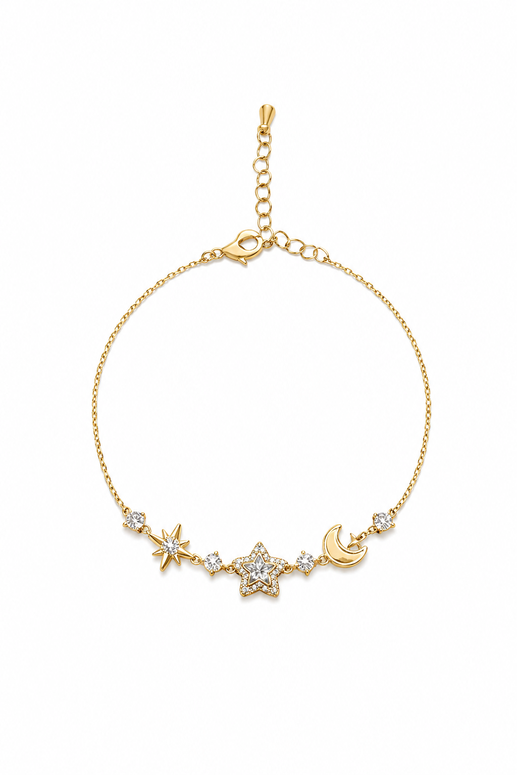 Gold Plated Star and Moon Bracelet with Zircon Accents 1