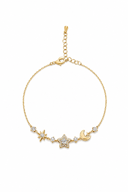 Gold Plated Star and Moon Bracelet with Zircon Accents 1