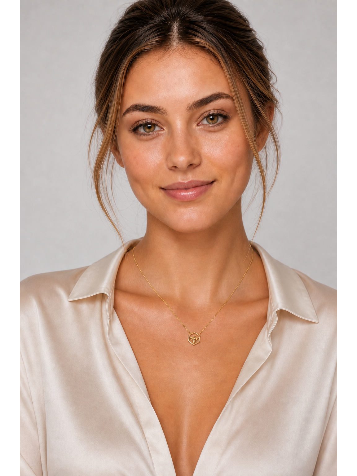 Gold Plated Sterling Silver Bee Hexagon Necklace 2