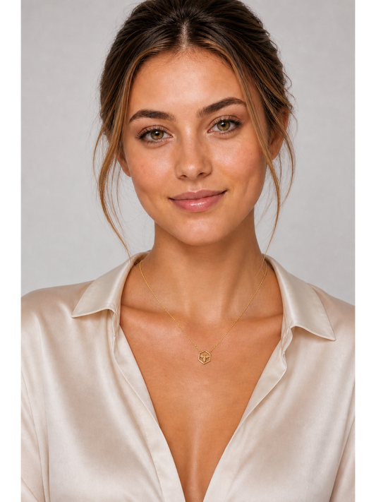 Gold Plated Sterling Silver Bee Hexagon Necklace 2