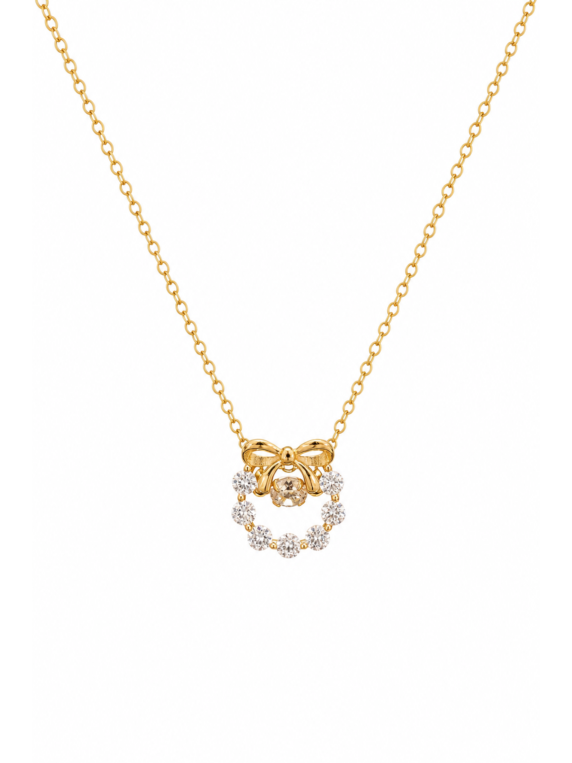 Gold Plated Sterling Silver Bow Zircon Necklace 1