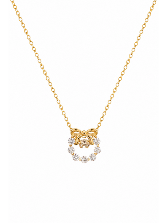 Gold Plated Sterling Silver Bow Zircon Necklace 1