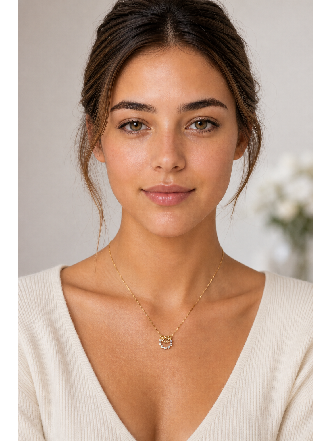 Gold Plated Sterling Silver Bow Zircon Necklace 2