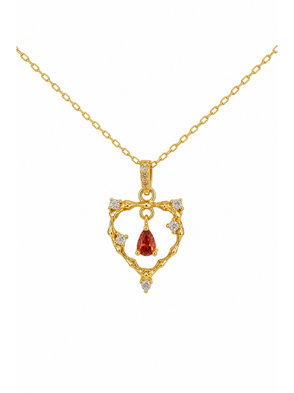 Gold Plated Sterling Silver Open Heart Necklace with Red Zircon 1