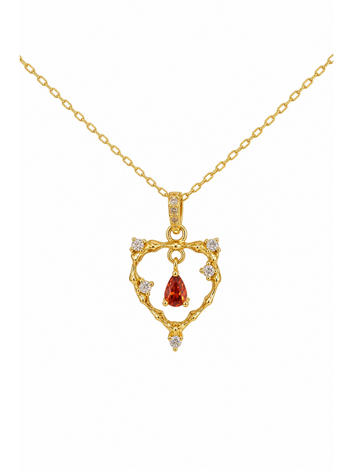 Gold Plated Sterling Silver Open Heart Necklace with Red Zircon
