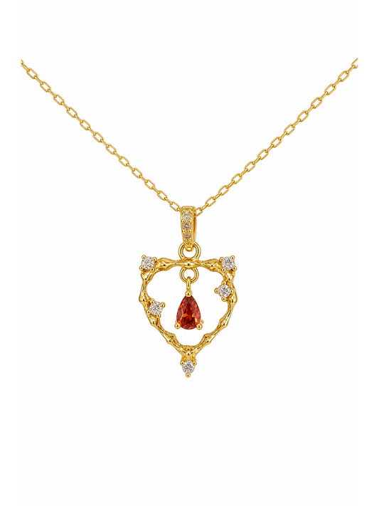 Gold Plated Sterling Silver Open Heart Necklace with Red Zircon 1