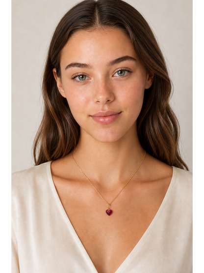 Gold Plated Sterling Silver Red Heart Pendant Necklace 2