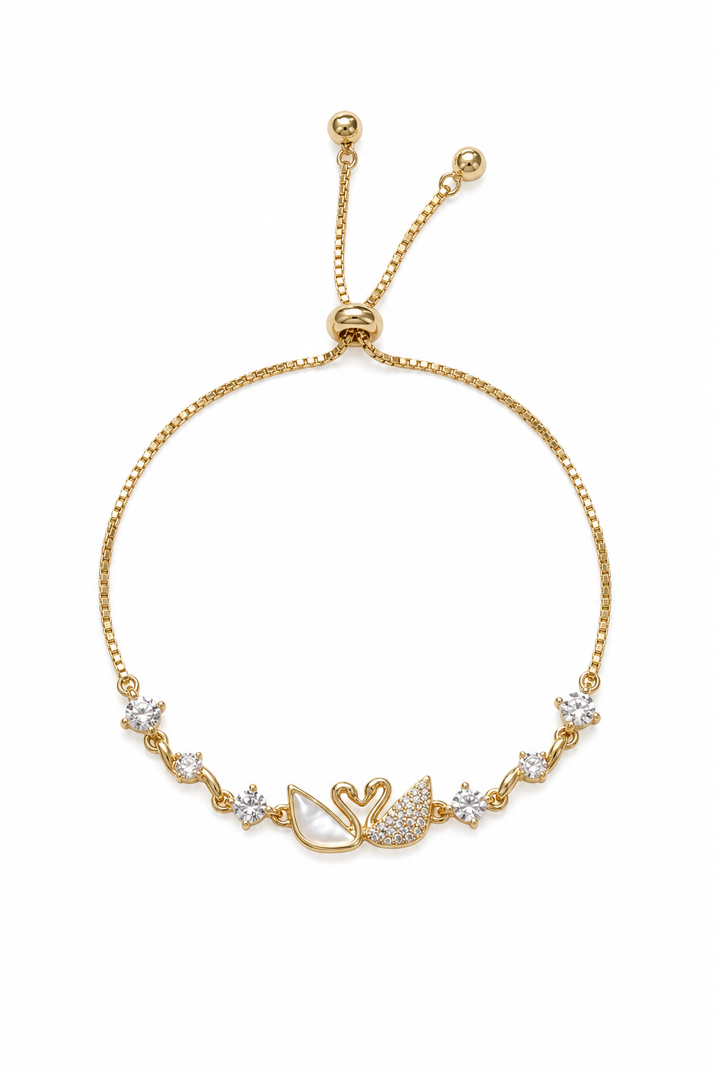 Gold Plated Swan Mother-of-Pearl & Zircon Adjustable Bracelet 1