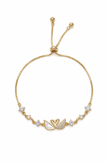 Gold Plated Swan Mother-of-Pearl & Zircon Adjustable Bracelet 1