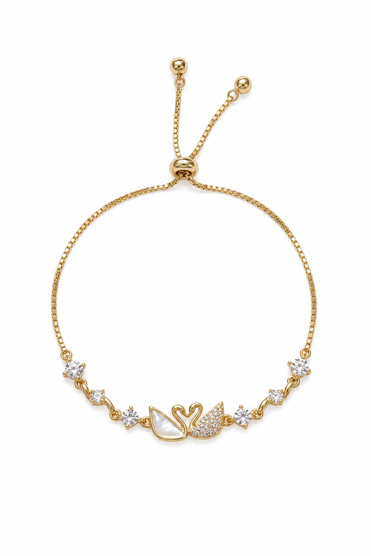 Gold Plated Swan Mother-of-Pearl & Zircon Adjustable Bracelet 1