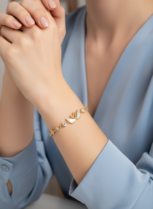Gold Plated Swan Mother-of-Pearl & Zircon Adjustable Bracelet 2