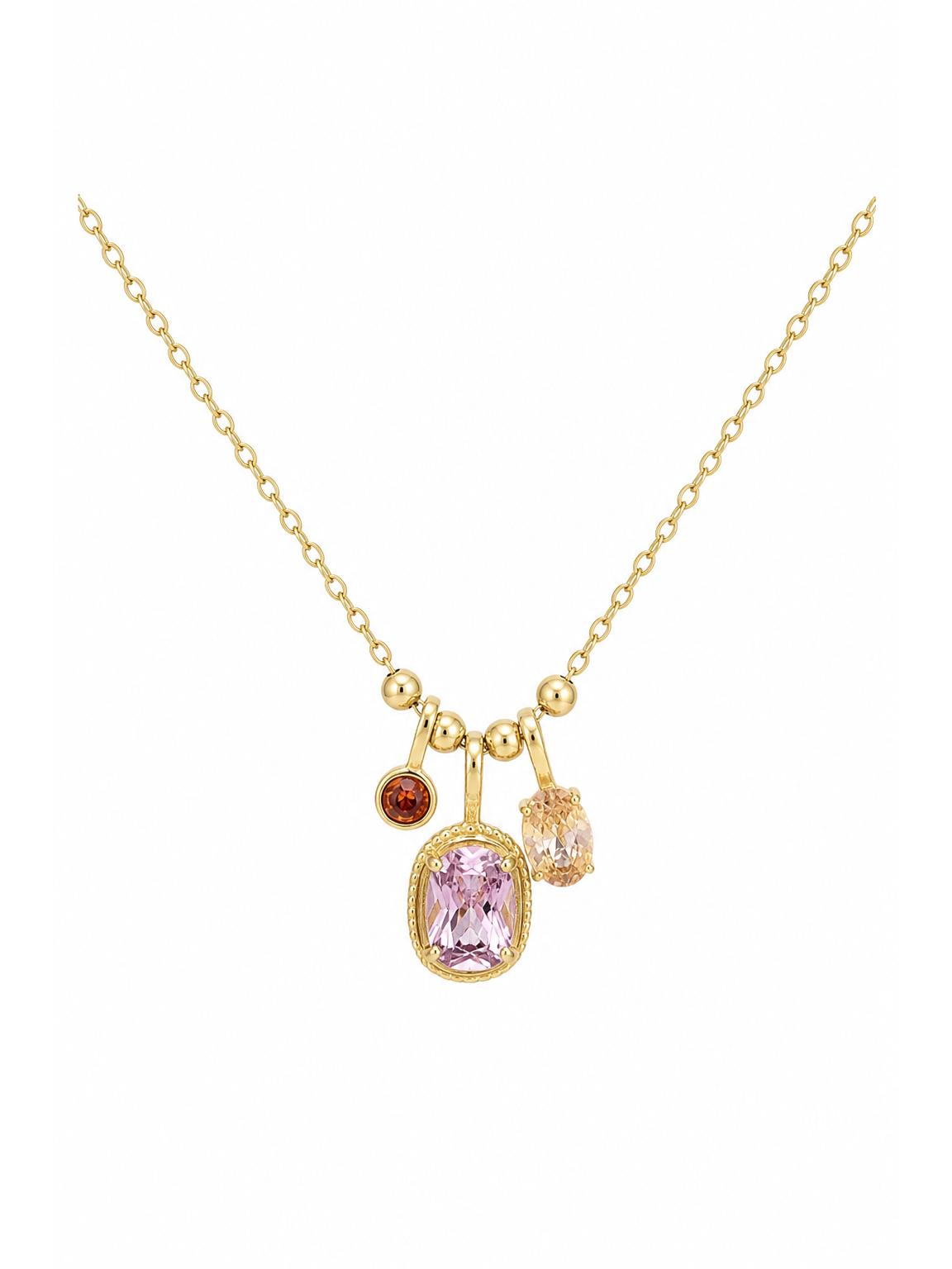 Gold Plated Triple Zircon Charm Necklace 1