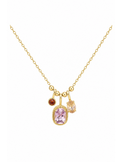 Gold Plated Triple Zircon Charm Necklace 1