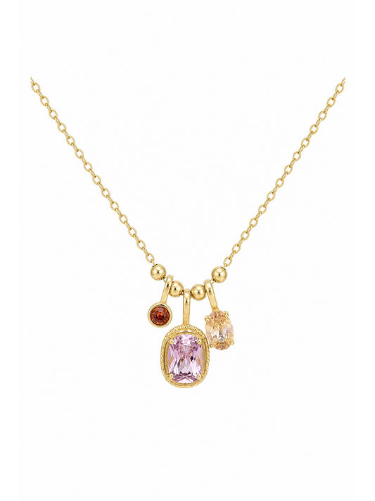 Gold Plated Triple Zircon Charm Necklace 1