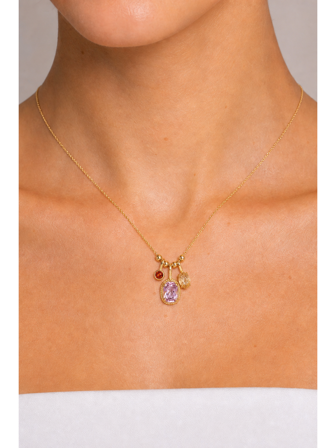 Gold Plated Triple Zircon Charm Necklace 3