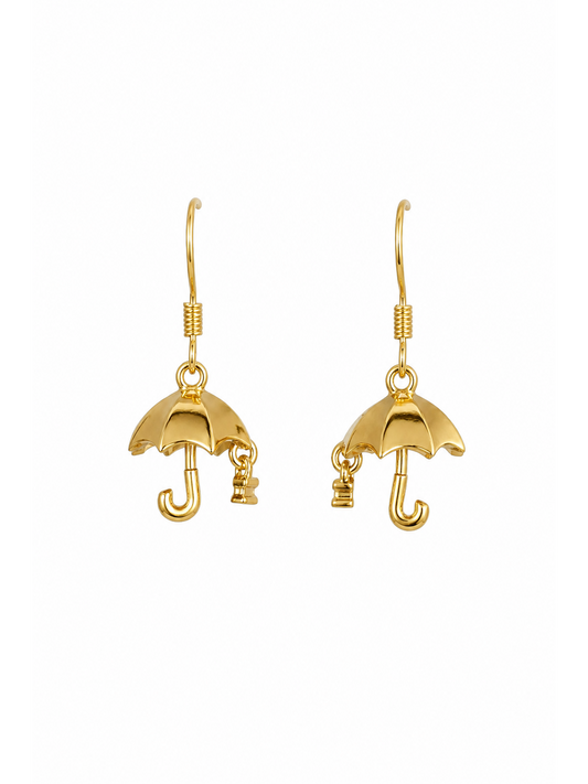 Plated Umbrella Drop Gold with Sterling Silver Posts Earring 1