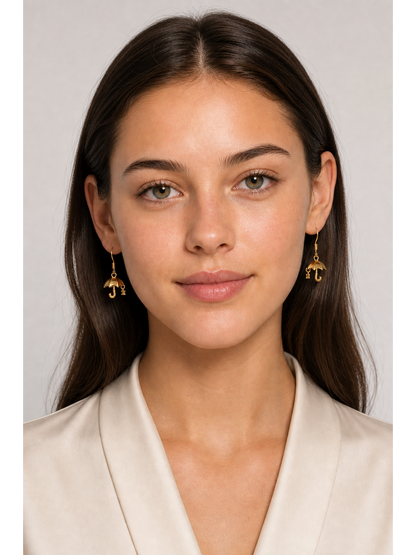 Plated Umbrella Drop Gold with Sterling Silver Posts Earring 2