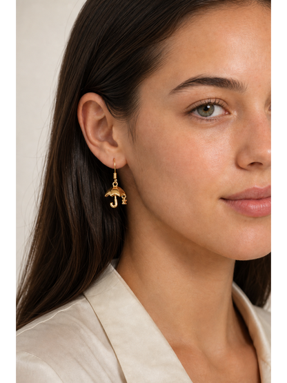 Plated Umbrella Drop Gold with Sterling Silver Posts Earring 3