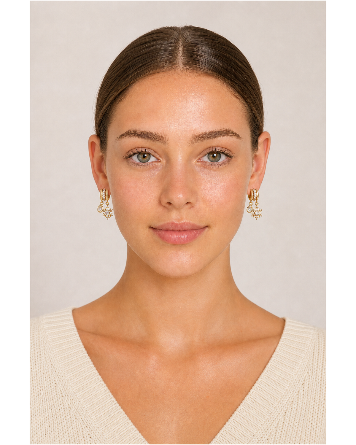 Snowflake & Teardrop Zircon Dangle Hoop Gold with Sterling Silver Posts Earring 2