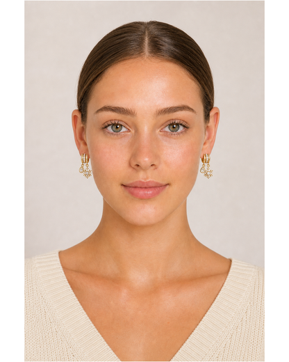 Snowflake & Teardrop Zircon Dangle Hoop Gold with Sterling Silver Posts Earring 2