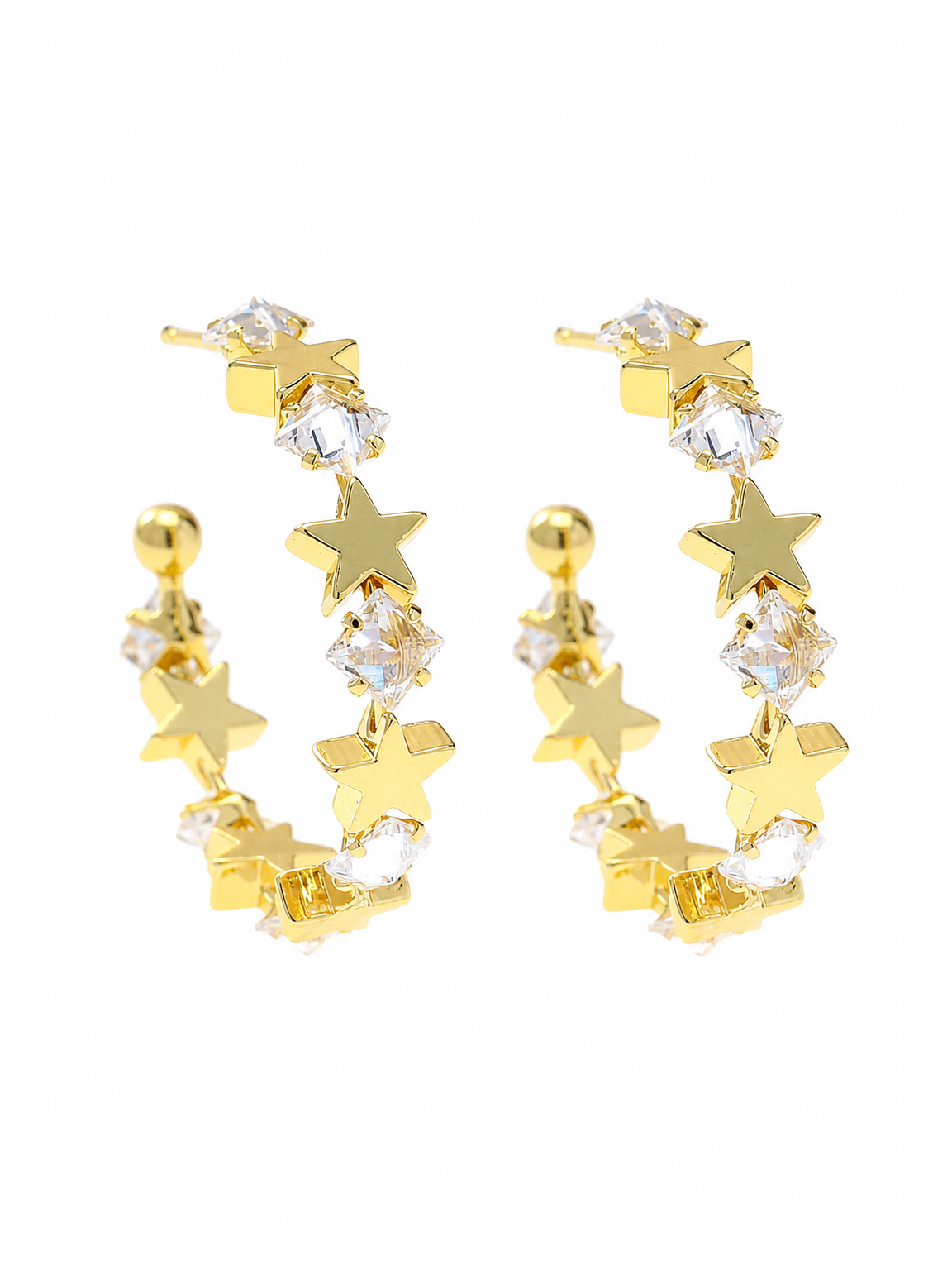 Star C-hoop With Zircon Gold with Sterling Silver Posts Earring 1