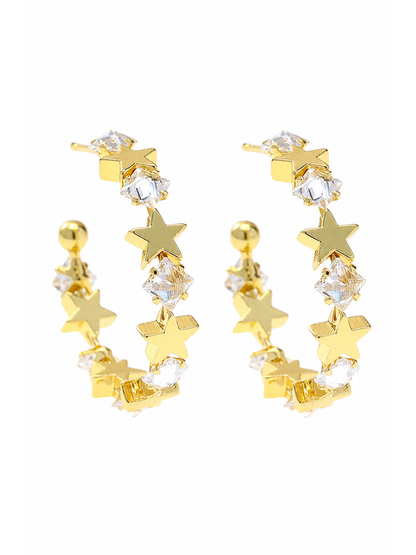 Star C-hoop With Zircon Gold with Sterling Silver Posts Earring 1