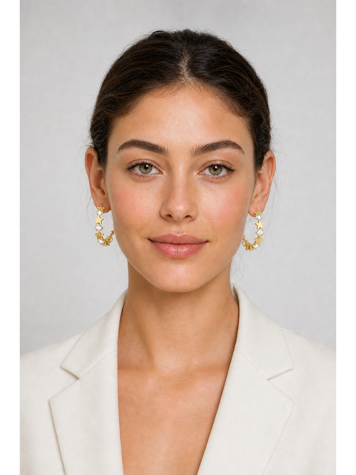 Star C-hoop With Zircon Gold with Sterling Silver Posts Earring 2