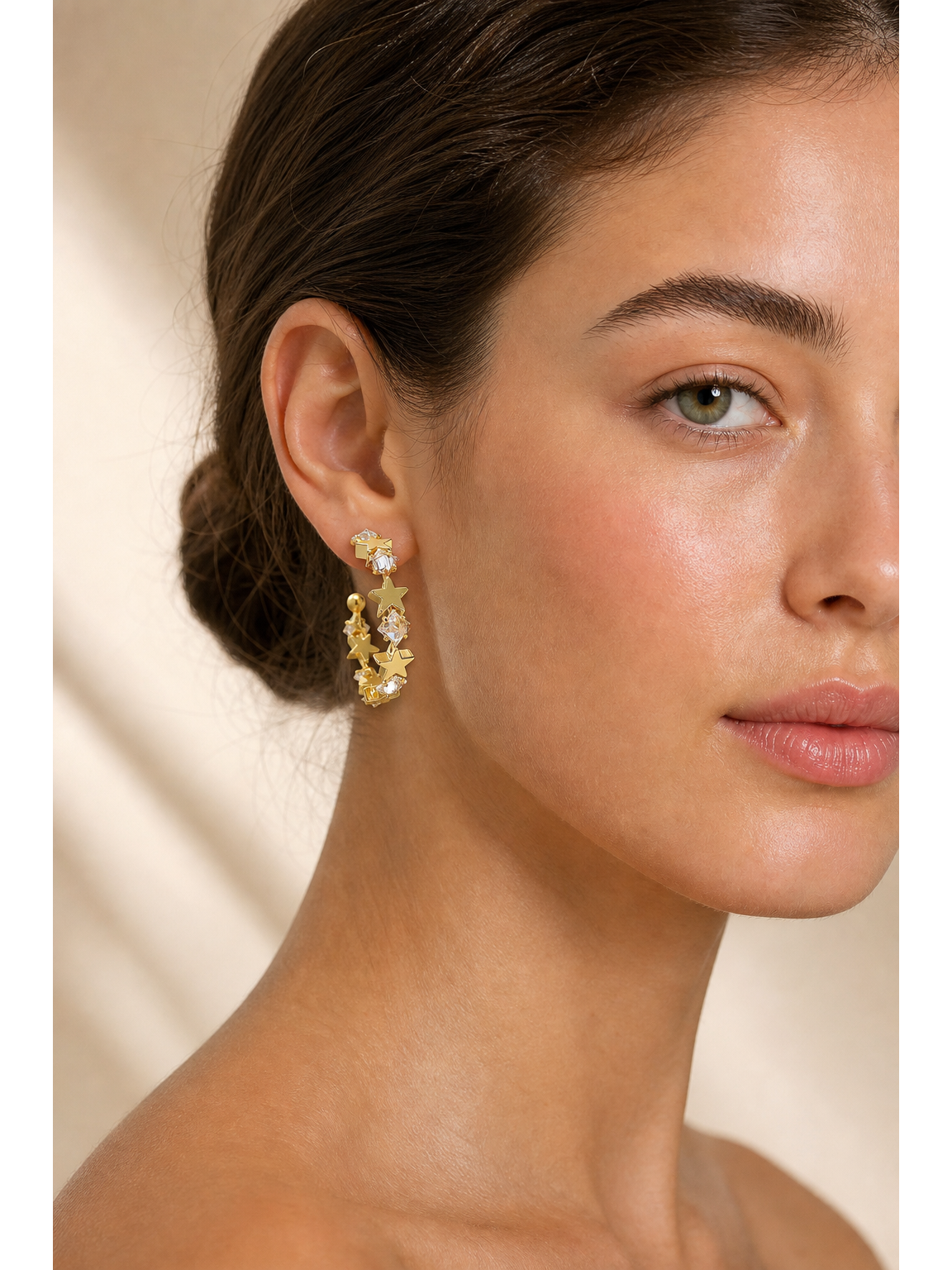 Star C-hoop With Zircon Gold with Sterling Silver Posts Earring 3