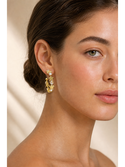 Star C-hoop With Zircon Gold with Sterling Silver Posts Earring 3
